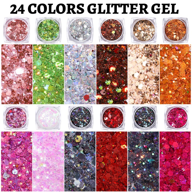 Teenitor 24 Colors Body & Hair Glitter Gel - Face, Body, Hair Glitter for Halloween Makeup Festival - Image 3