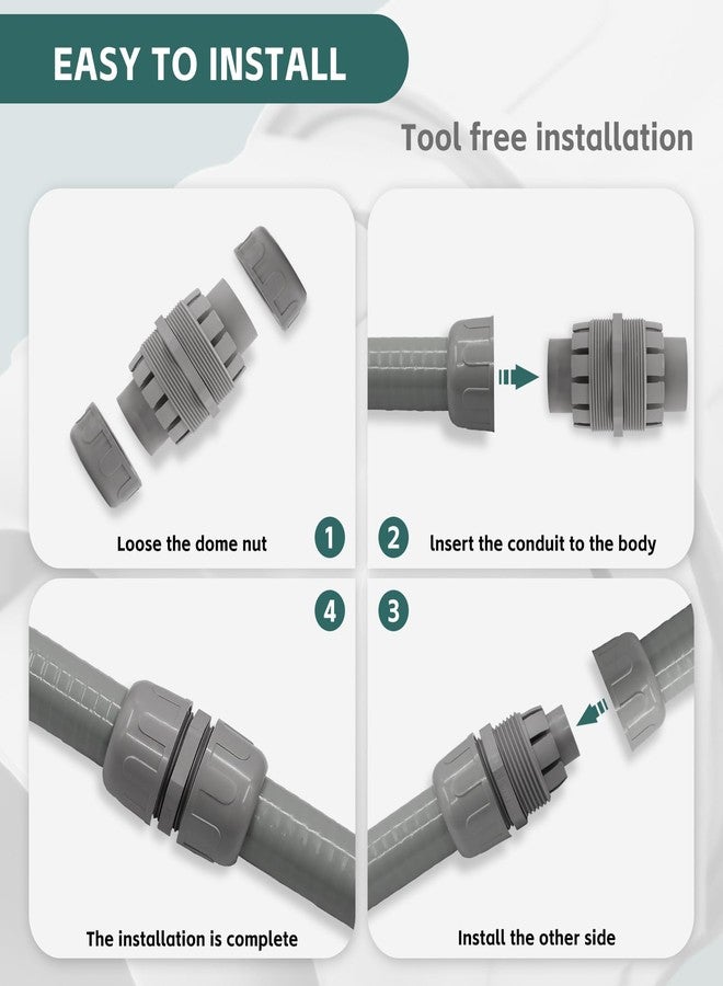 Wocloer 3/4 inch Liquid-Tight Connector,PVC Flexible Conduit Double-Ended Connector,Straight 180 Degree,Two-Way Conduit Connector,Electrical Conduit Fittings(5 Pcs) - Image 3