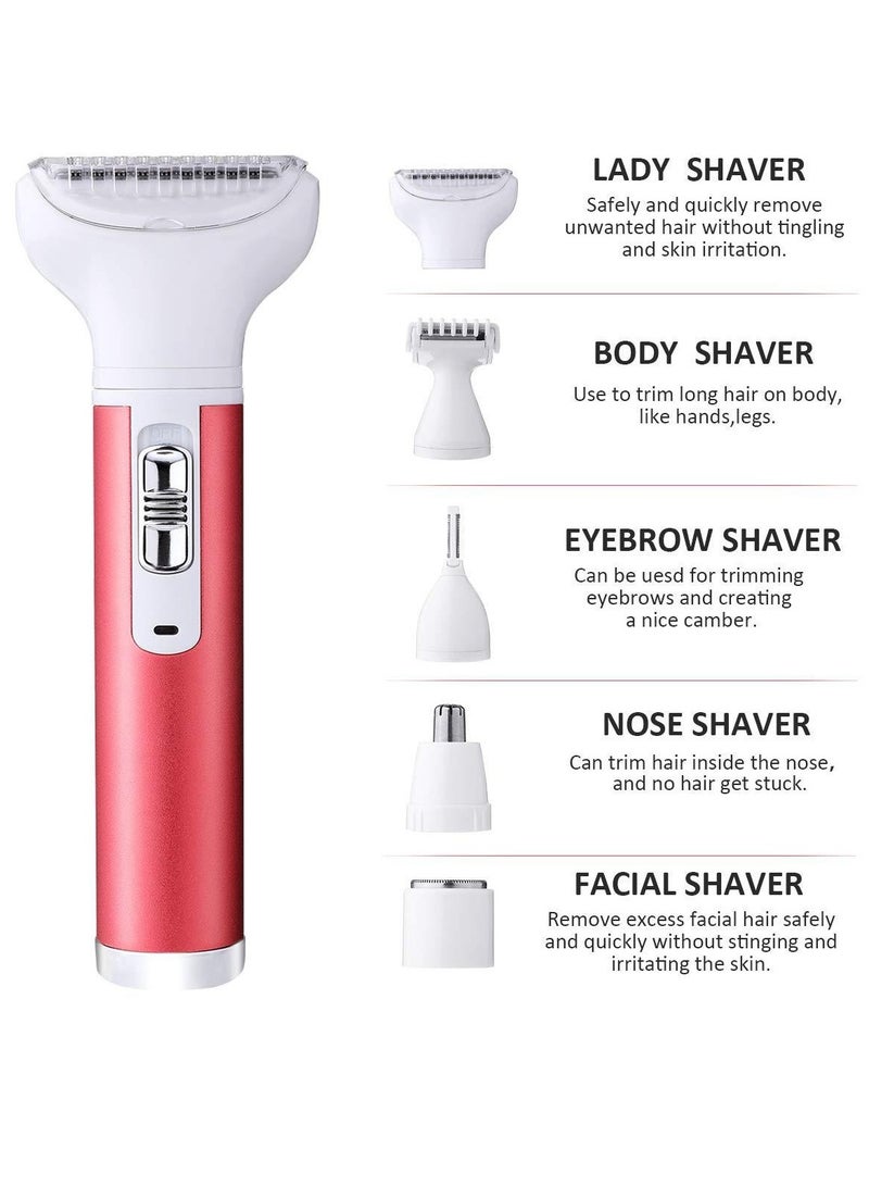 بيت بول ماكينة حلاقة كهربائية، 5 في 1 لإزالة الشعر الكهربائية المحمولة، خفيفة الوزن ومتينة، ماكينة حلاقة شعر ناعمة ولطيفة قابلة لإعادة الشحن للنساء، (وردي) - Image 2