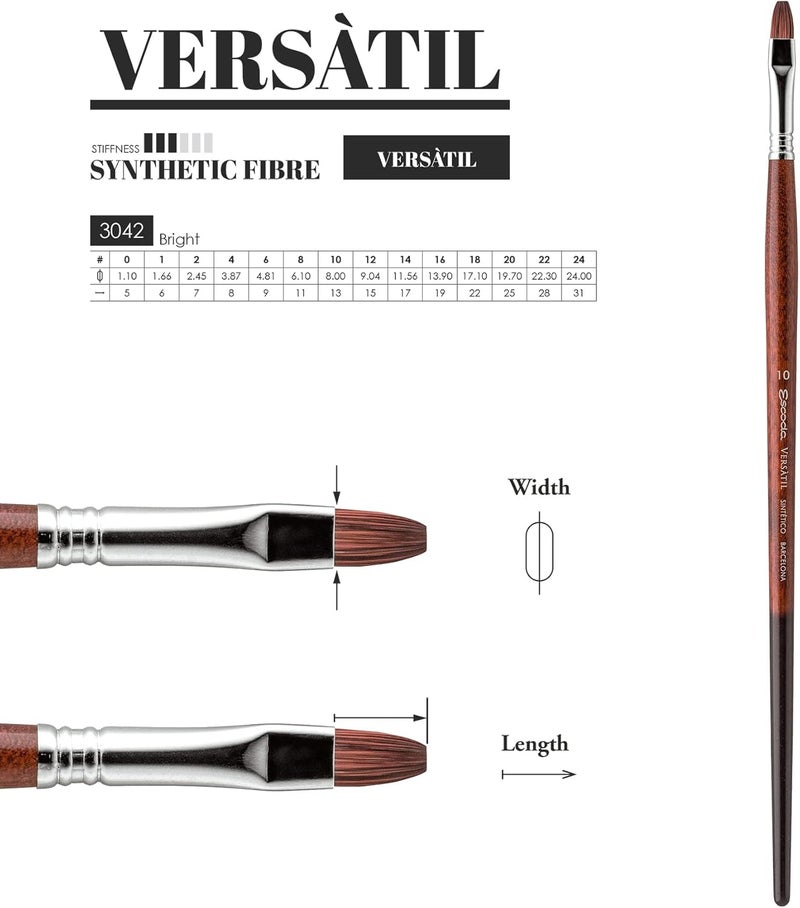 Escoda Versatil 3042 Series Artist Oil and Acrylic Paint Brush Synthetic Kolinsky Long Handle Bright Size 22 - Image 3