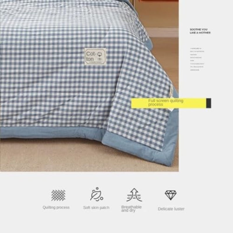 لحاف Summer Cool للاستخدام في جميع المواسم، 100 سرير قطني باللون الأزرق، خفيف الوزن وجيد التهوية - Image 3