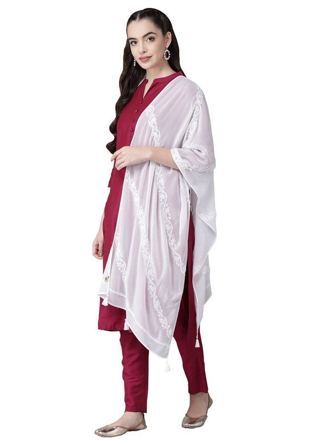Ada Women's Embroidered Viscose Dupatta/Stole (A511188_White_Free Size) - Image 1