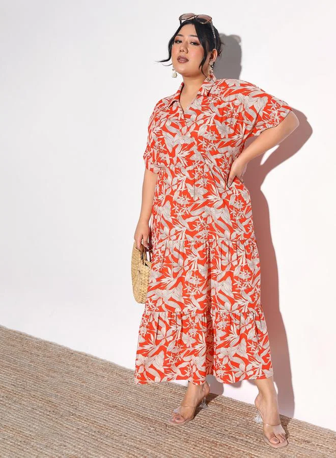 SASSAFRAS Plus Size Floral Tiered Maxi Dress