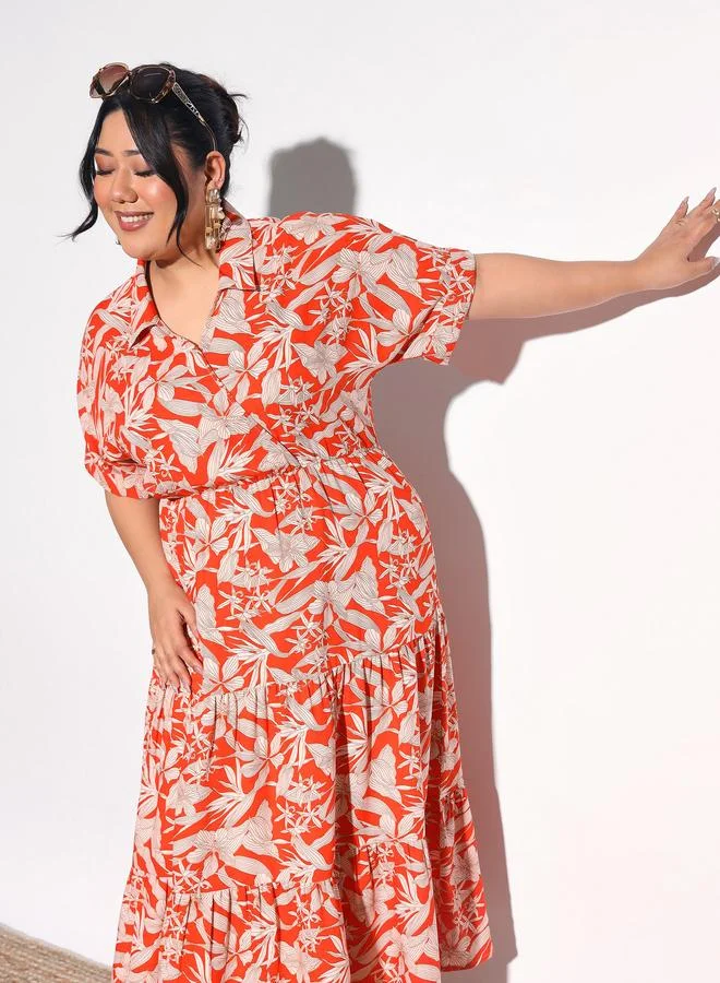 SASSAFRAS Plus Size Floral Tiered Maxi Dress