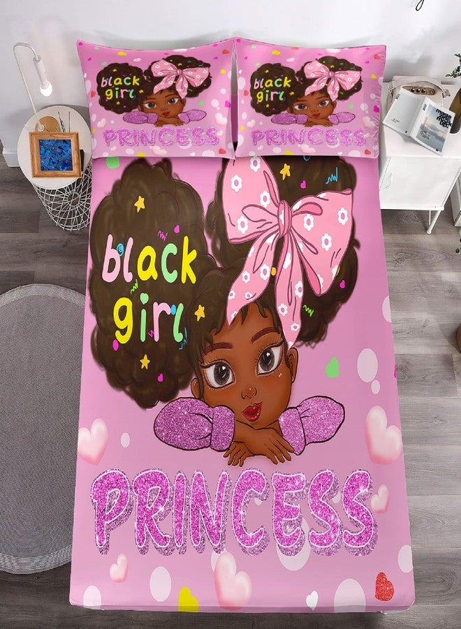 Jiospet Black Girl Sheets Full - 4Pcs Bed Fitted Girls Full Sheets Kids Fitted, 1 Fitted Sheet + 1 Flat Sheet + 2 Pillowcases - Image 2