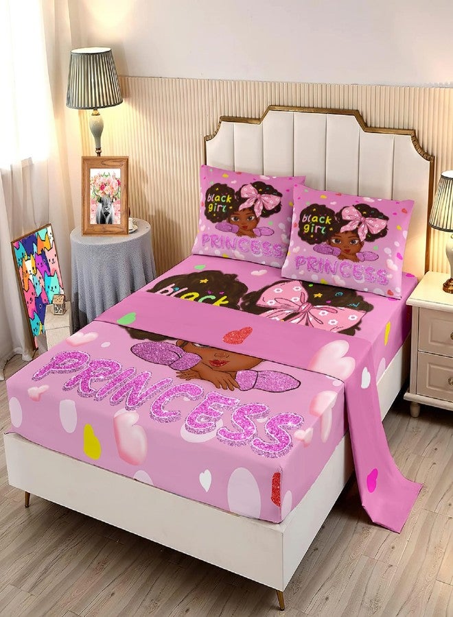 Jiospet Black Girl Sheets Full - 4Pcs Bed Fitted Girls Full Sheets Kids Fitted, 1 Fitted Sheet + 1 Flat Sheet + 2 Pillowcases - Image 1