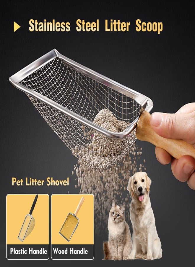 Saycker Cat Litter Scoop, Beach Mesh Shovel,Practical Beach Deep Shovel, Stainless Steel Mesh Scooper,Heavy Duty Litter Scooper, Kitten Poop Sifting Cleaning Scoop(Color:Wood Handle) - Image 3