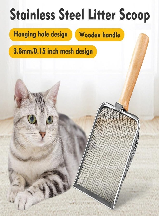 Saycker Cat Litter Scoop, Beach Mesh Shovel,Practical Beach Deep Shovel, Stainless Steel Mesh Scooper,Heavy Duty Litter Scooper, Kitten Poop Sifting Cleaning Scoop(Color:Wood Handle) - Image 2