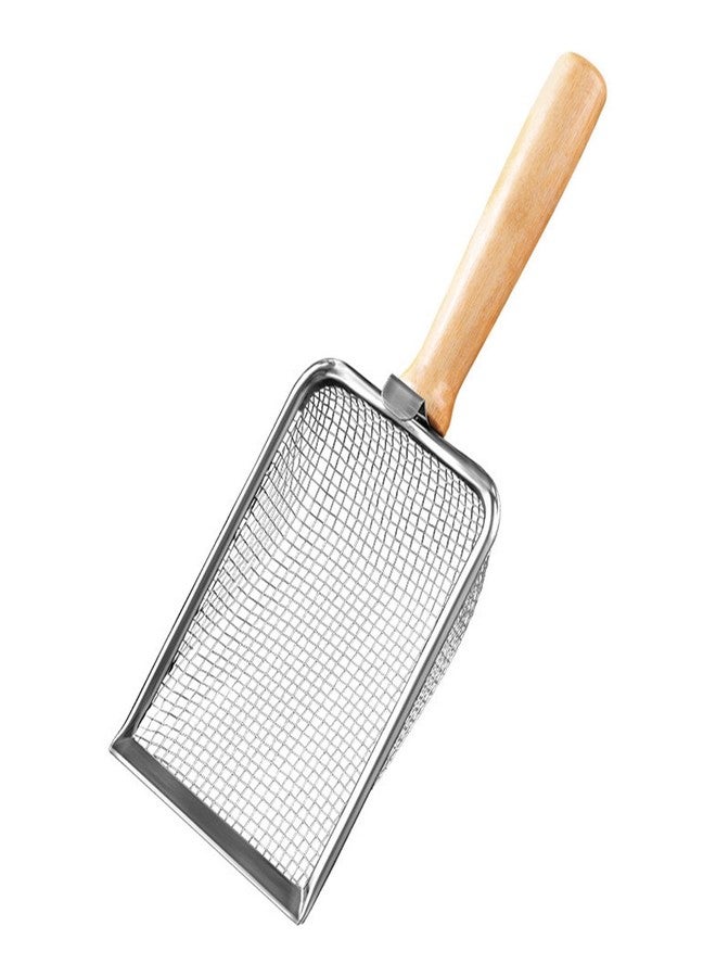 Saycker Cat Litter Scoop, Beach Mesh Shovel,Practical Beach Deep Shovel, Stainless Steel Mesh Scooper,Heavy Duty Litter Scooper, Kitten Poop Sifting Cleaning Scoop(Color:Wood Handle) - Image 1