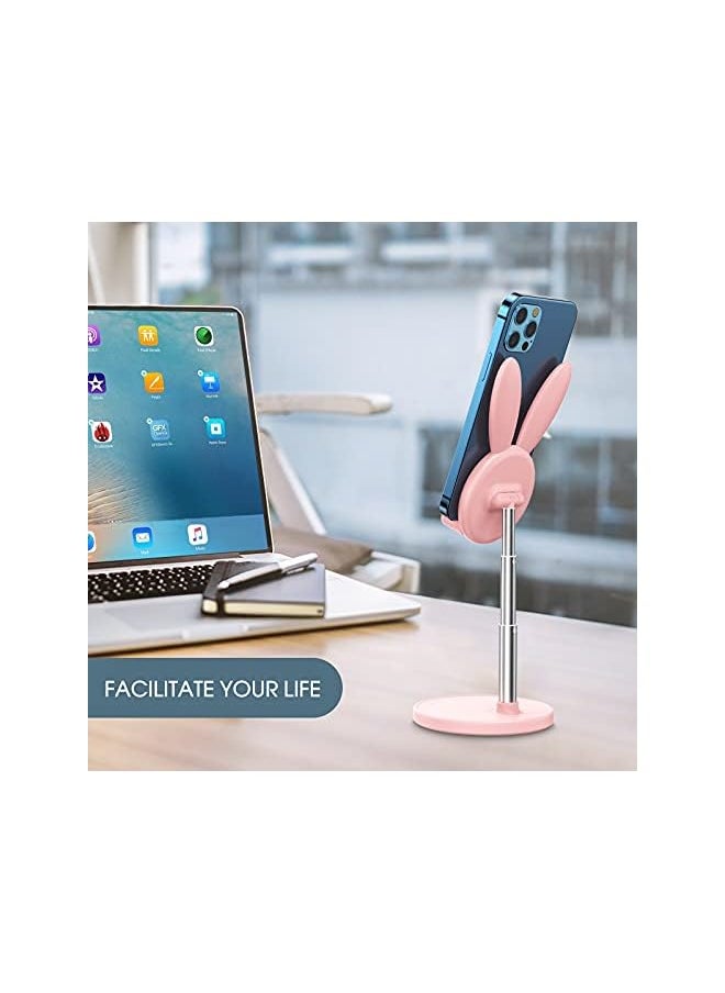 Oatsbasf Cute Phone Stand, Adjustable Bunny Phone Stand for Desk, Thick Case Friendly Phone Holder Stand, Compatible with iPhone, Kindle, iPad, Switch, Tablets, All Phones (Pink)  - Image 3