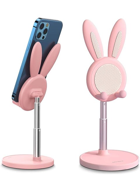 Cute Phone Stand, Adjustable Bunny Phone Stand for Desk, Thick Case Friendly Phone Holder Stand, Compatible with iPhone, Kindle, iPad, Switch, Tablets, All Phones (Pink)