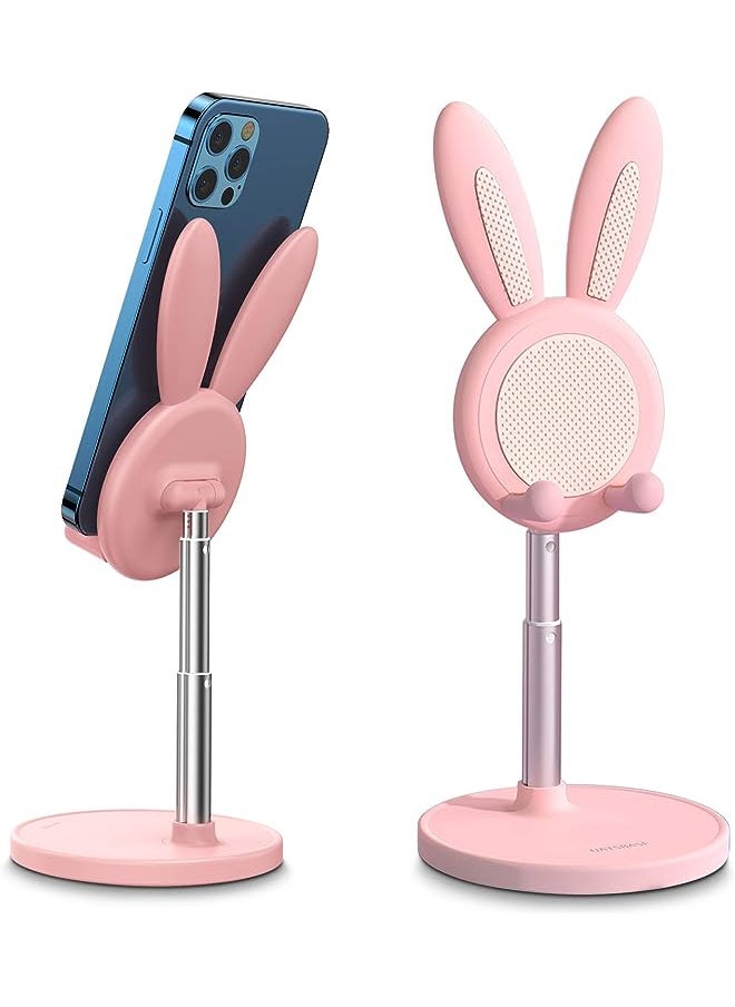 Oatsbasf Cute Phone Stand, Adjustable Bunny Phone Stand for Desk, Thick Case Friendly Phone Holder Stand, Compatible with iPhone, Kindle, iPad, Switch, Tablets, All Phones (Pink)  - Image 1