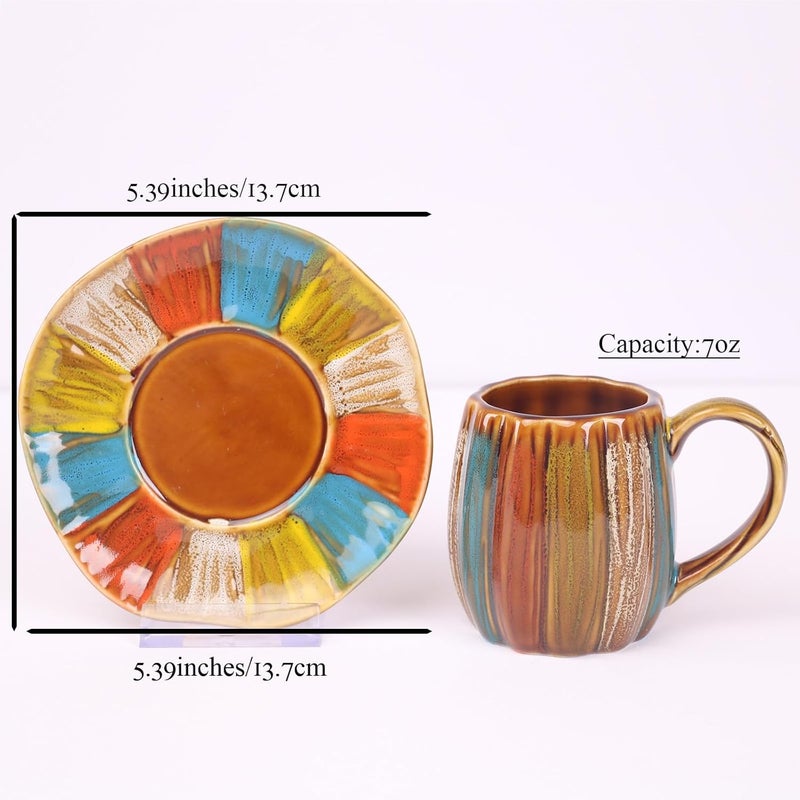 GuangYang 12 Pieces Fine Porcelain Brone Color Glazed Handdrawn Tea Cups and SaucersClassical Art Rainbow Pattern 7oz Tea Cup set for 6 - Image 4
