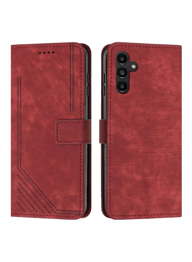 جرين تايجر حافظة هاتف جلدية بنمط شريطي لهاتف سامسونج جالاكسي A55 مع حبل طويل (أحمر)