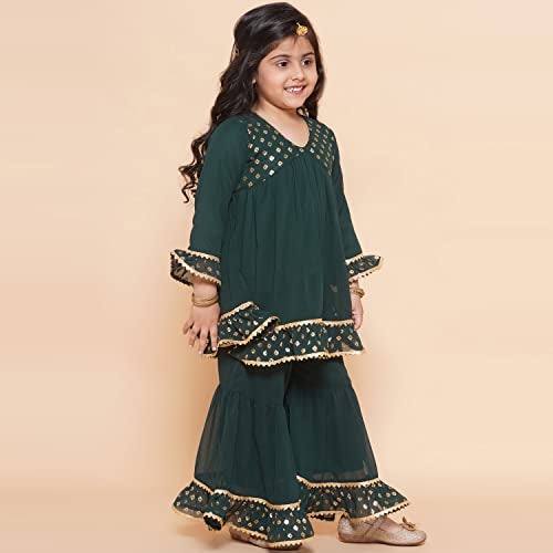 AJ DEZINES Kids Green Georgette Printed Anarkali Kurta Sharara Set for Girls (Green, 4-5 Years) - Image 4