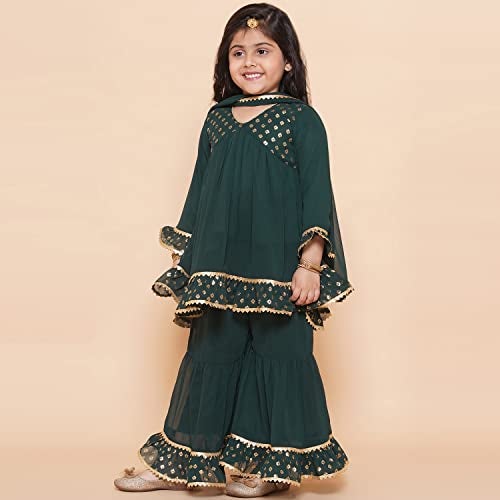 AJ DEZINES Kids Green Georgette Printed Anarkali Kurta Sharara Set for Girls (Green, 4-5 Years) - Image 5