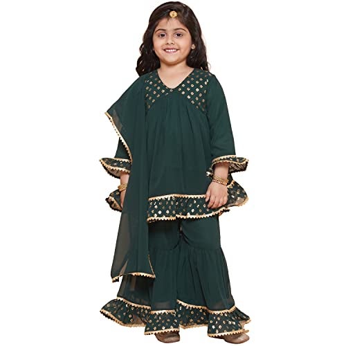AJ DEZINES Kids Green Georgette Printed Anarkali Kurta Sharara Set for Girls (Green, 4-5 Years) - Image 1