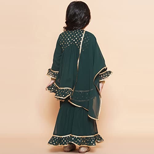 AJ DEZINES Kids Green Georgette Printed Anarkali Kurta Sharara Set for Girls (Green, 4-5 Years) - Image 2