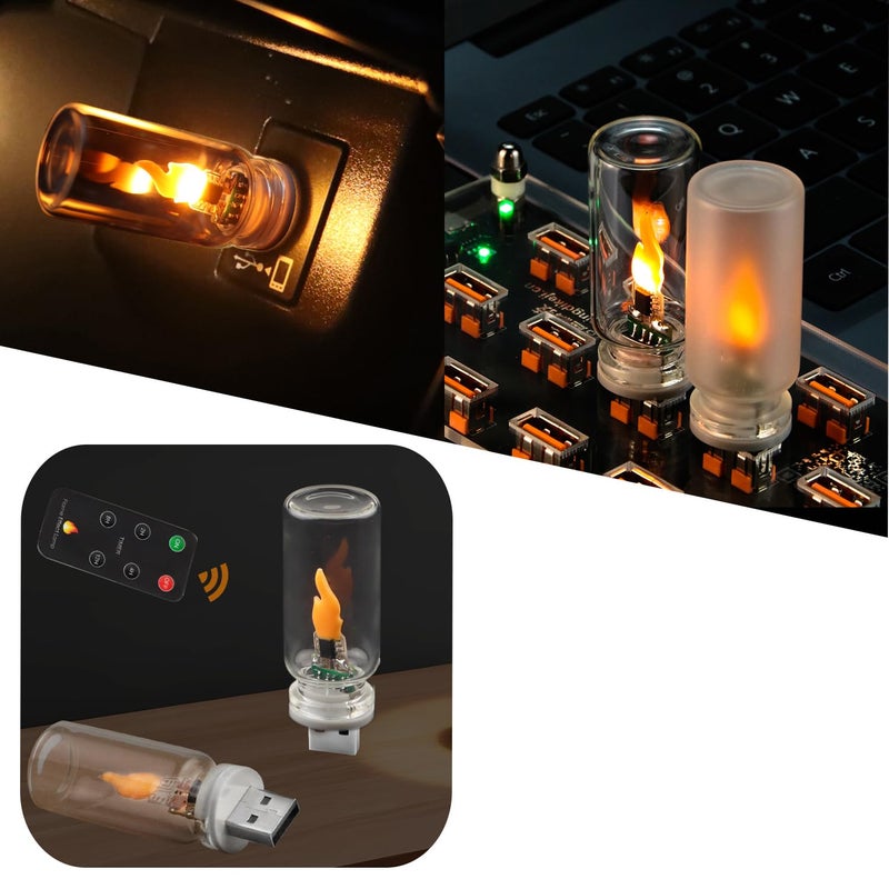 GSOWO 2 PCS USB Lights for Car, [Remote Control &Timer Auto-Off] LED Flame Light, Plug in USB Interior Ambient Light, Timing Mini Retro Glass Night Light for Car, Camping, Party, Bedroom, Christmas - Image 1