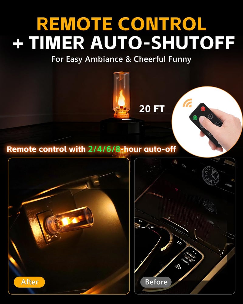 GSOWO 2 PCS USB Lights for Car, [Remote Control &Timer Auto-Off] LED Flame Light, Plug in USB Interior Ambient Light, Timing Mini Retro Glass Night Light for Car, Camping, Party, Bedroom, Christmas - Image 2