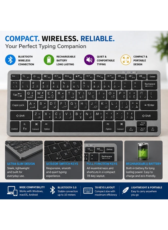 أوموتون لوحة مفاتيح بلوتوث لاسلكية KB066 - قابلة لإعادة الشحن عبر منفذ USB-C، متوافقة مع أجهزة ماك وويندوز - Image 3