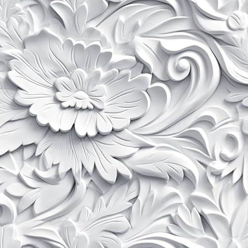 ReWallpaper Faux 3D Wall Panels Peel and Stick Wallpaper Modern Flat 3D Effect Wall Mural Removable Art Decor Gray Floral Ceiling Wallpaper for Bedroom Bathroom Waterproof Contact Paper 17.5inx10ft - Image 1