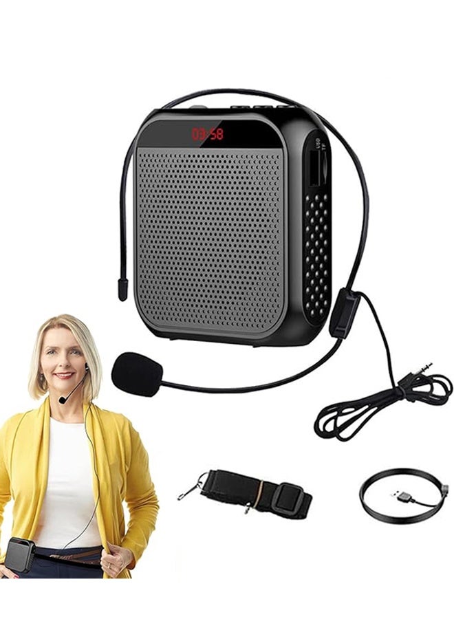 Portable Rechargeable Voice Amplifier with Wired Microphone Headset, Personal Microphone Speech Amplifier, Loudspeaker for Teachers, Tour Guides, Coaches Metting, Yoga and Fitness, Black - Image 1