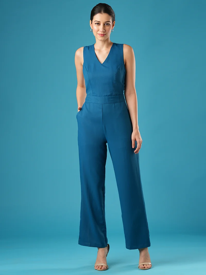 globus Women V-Neck Overalls Basic Jumpsuit