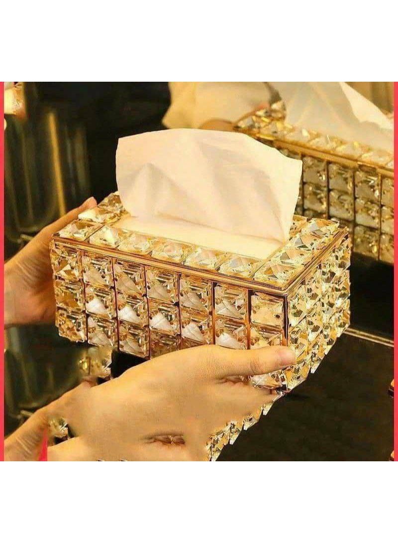 علبة مناديل كريستال فاخرة بإطار معدني مطلي – روز جولد - Image 2