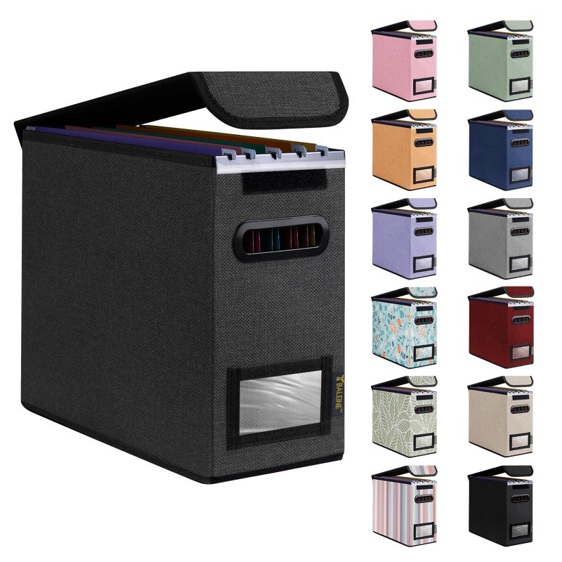BALEINE File Organizer Box with Lid, Collapsible File Folder Organizer with Plastic Slide, Hanging File Folder Box for Office Document Storage (1 Pack, Black, S) - Image 1
