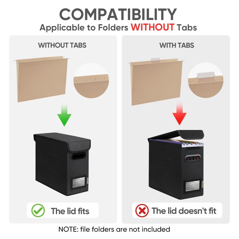 BALEINE File Organizer Box with Lid, Collapsible File Folder Organizer with Plastic Slide, Hanging File Folder Box for Office Document Storage (1 Pack, Black, S) - Image 2