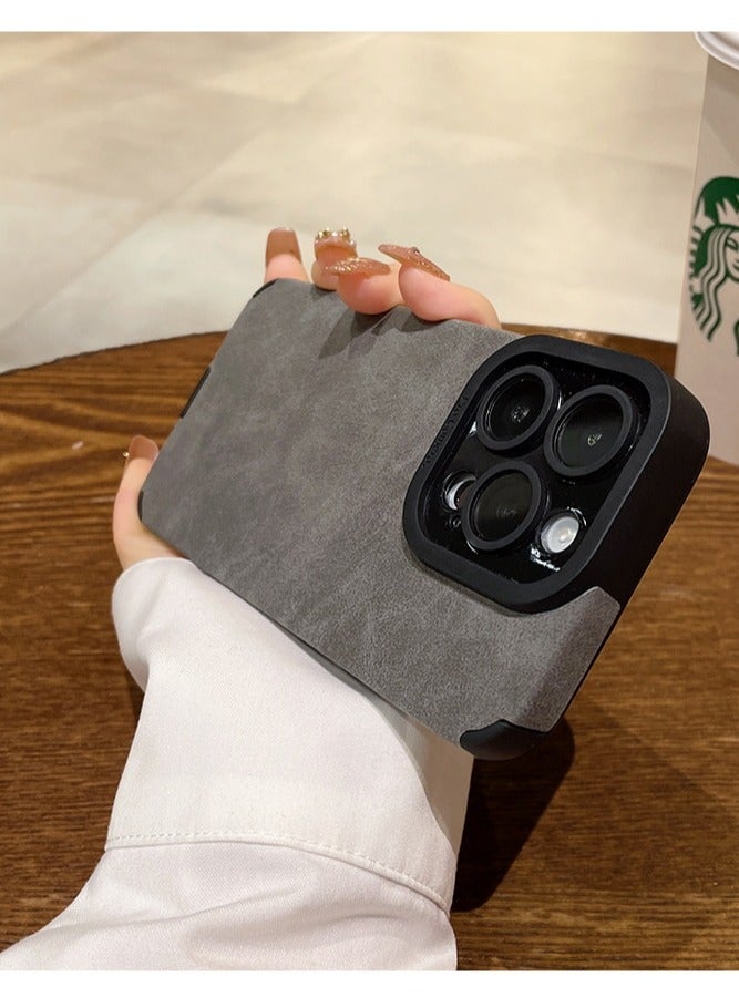 جومو ستور غطاء فاخر من جلد PU لهاتف iPhone 16 Pro – غطاء مقاوم للصدمات بملمس جلد الحمل للرجال والنساء، مع حماية للعدسة، نحيف ومتين، مقاوم للخدوش والصدمات - Image 4