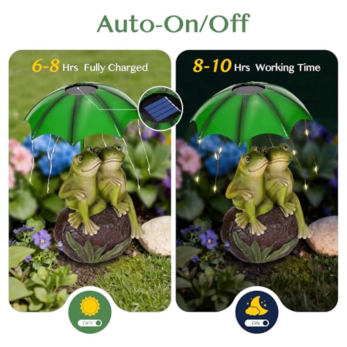 Paxato Solar Garden Statues Decor Frog Couple with LED Lights and Umbrella, Outdoor Garden Statues, Frog Statue for Patio, Balcony, Housewarming, Yard Ornaments Gifts for Women - Image 3