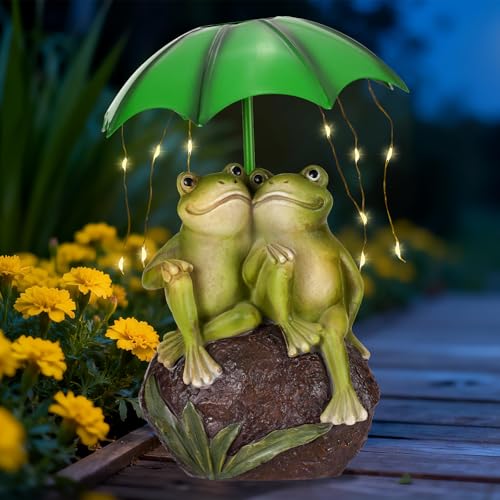 Paxato Solar Garden Statues Decor Frog Couple with LED Lights and Umbrella, Outdoor Garden Statues, Frog Statue for Patio, Balcony, Housewarming, Yard Ornaments Gifts for Women - Image 1