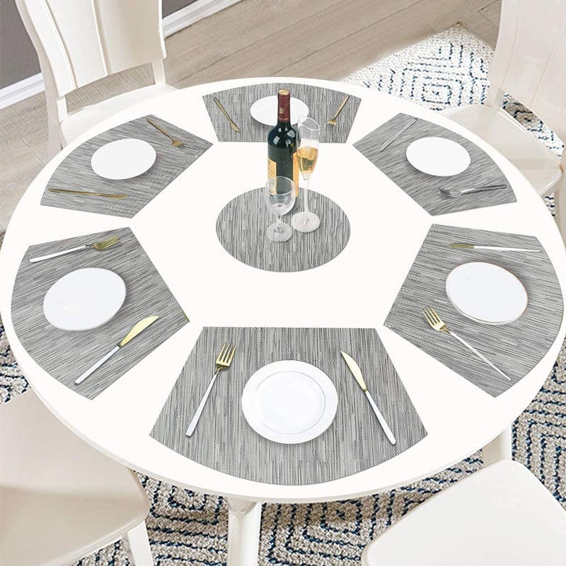we3 Woven Vinyl Placemats for Dining Table Durable Heat Resistant Washable Wedge Placemats for Round Table, Placemats Set of 6+Runner (Placemat_F Pack of 6 + Runner) - Image 4