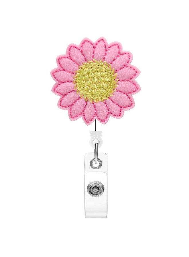 Soleebee 24'' Retractable Badge Holder Embroider Sunflower Badge Reel With 360° Swivel Alligator Clip Id Name Badge Clip For Nurse Teacher Student (Pink) - Image 1
