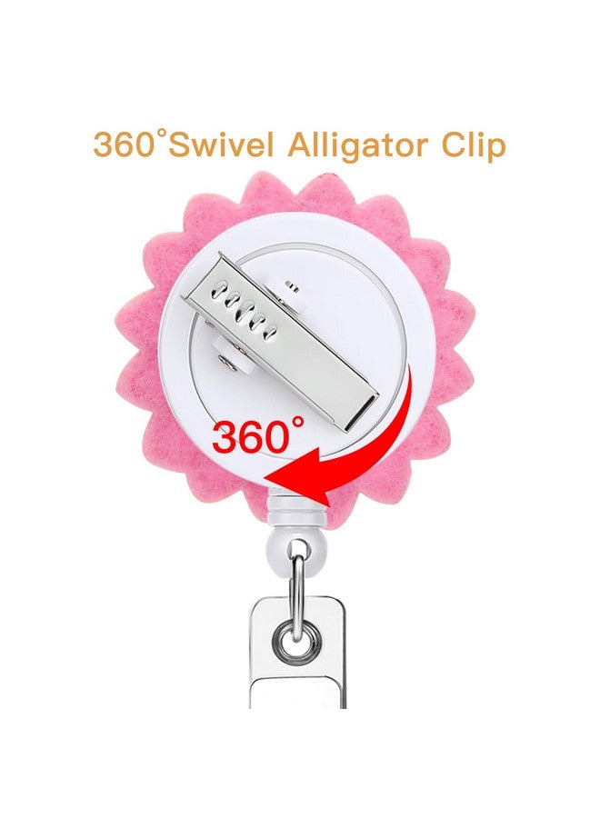 Soleebee 24'' Retractable Badge Holder Embroider Sunflower Badge Reel With 360° Swivel Alligator Clip Id Name Badge Clip For Nurse Teacher Student (Pink) - Image 3