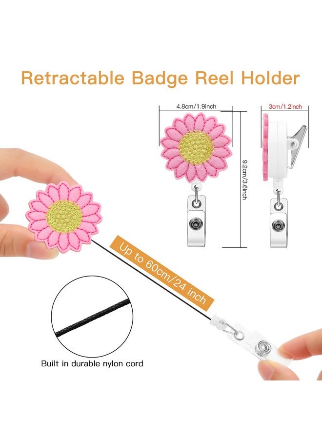 Soleebee 24'' Retractable Badge Holder Embroider Sunflower Badge Reel With 360° Swivel Alligator Clip Id Name Badge Clip For Nurse Teacher Student (Pink) - Image 2