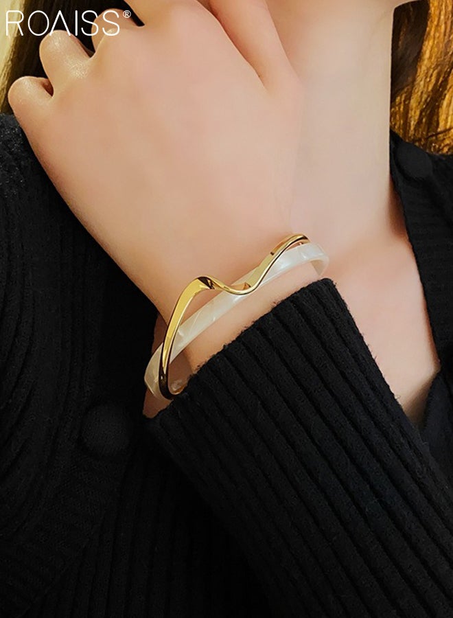 roaiss 4 Pcs Stylish White Jewelry Set, Arched Alloy Bracelet, Asymmetrical U-shaped Geometric Earrings, and Adjustable Ring Versatile and Luxurious Jewelry Accessories for Women - Image 2