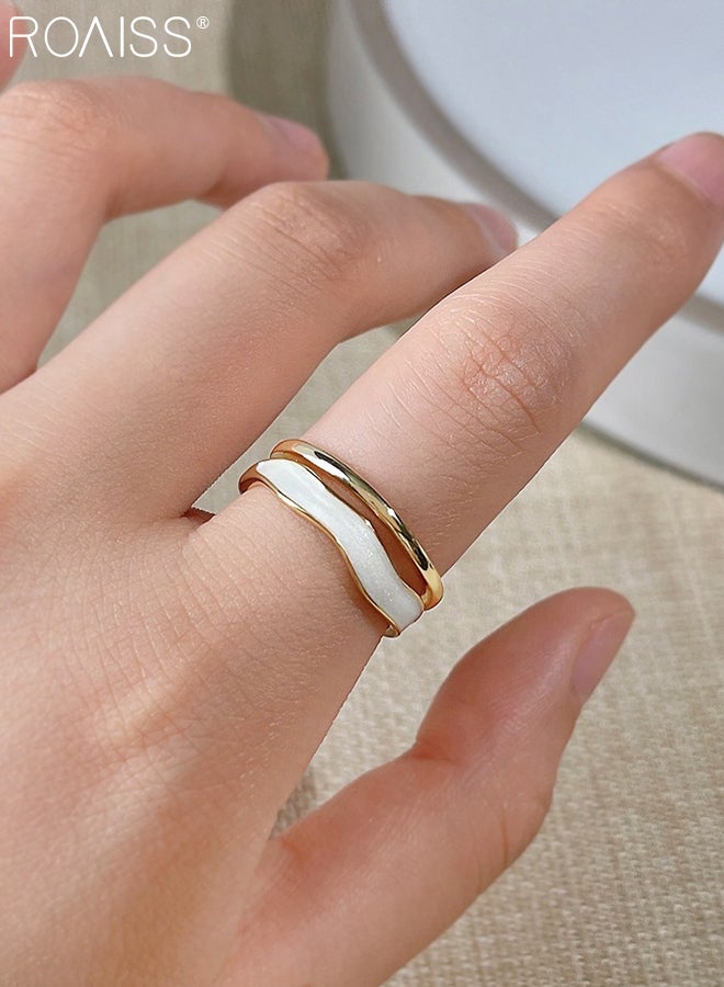 roaiss 4 Pcs Stylish White Jewelry Set, Arched Alloy Bracelet, Asymmetrical U-shaped Geometric Earrings, and Adjustable Ring Versatile and Luxurious Jewelry Accessories for Women - Image 4