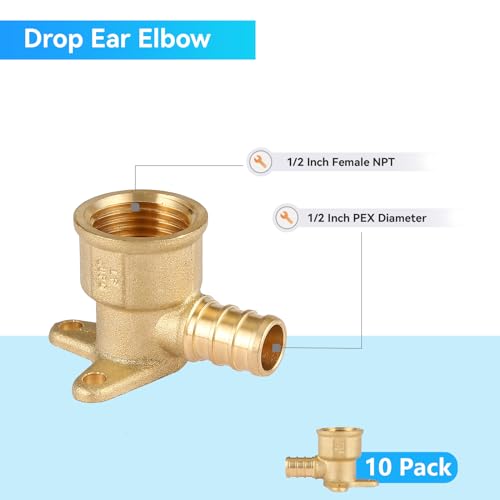 GUOFIS(Pack of 10) Pex 1/2 Inch x 1/2 Inch Female NPT Drop Ear Elbow,PEX Brass Fittings for Transition from Pex to Threaded(PEX1807159) - Image 3