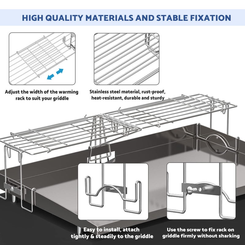 Skyflame Adjustable Griddle Warming Rack for 17" 22" 28" 36" Griddles, Universal Stainless Steel Cooking Grate BBQ Accessories Compatible with Blackstone/Pit BOSS/Camp Chef - Image 3