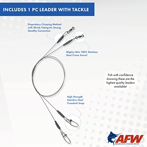 AFW Titanium Tooth Proof, Single Strand Fishing Leaders 75 lb, 18 in - Rigged with Stainless Steel Mighty Mini Crane Swivel & Crosslock Snap, Kink Free, Superior Bite Protection for Toothy Fish,Black - Image 4