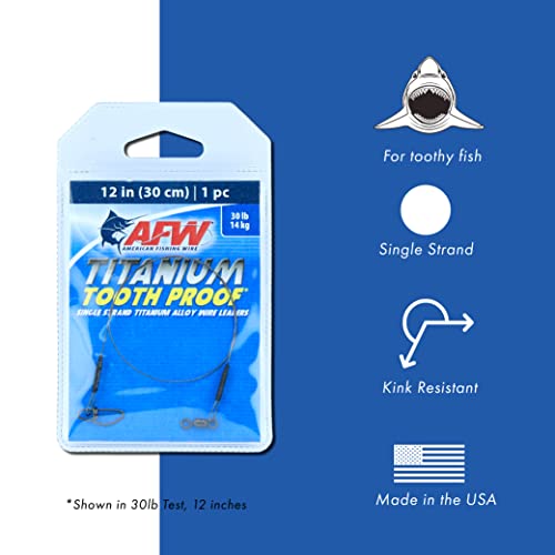 AFW Titanium Tooth Proof, Single Strand Fishing Leaders 75 lb, 18 in - Rigged with Stainless Steel Mighty Mini Crane Swivel & Crosslock Snap, Kink Free, Superior Bite Protection for Toothy Fish,Black - Image 2
