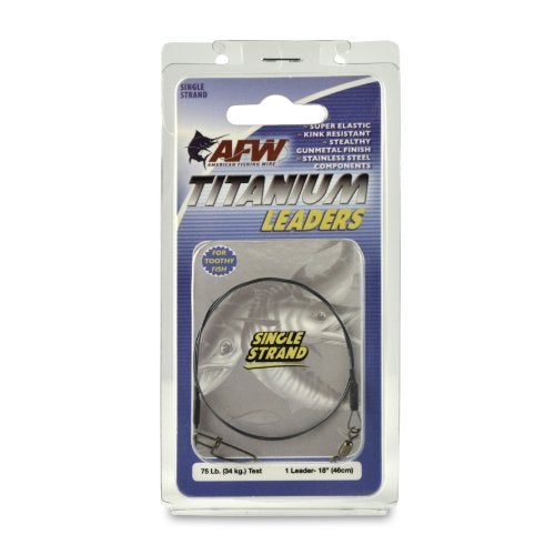 AFW Titanium Tooth Proof, Single Strand Fishing Leaders 75 lb, 18 in - Rigged with Stainless Steel Mighty Mini Crane Swivel & Crosslock Snap, Kink Free, Superior Bite Protection for Toothy Fish,Black - Image 1