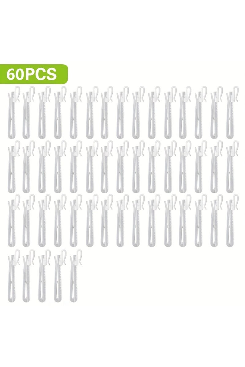 ٦٠ قطعة من خطافات ستائر بلاستيكية بيضاء، خطافات مشابك ستائر قابلة للتعديل، مناسبة للستائر والأبواب