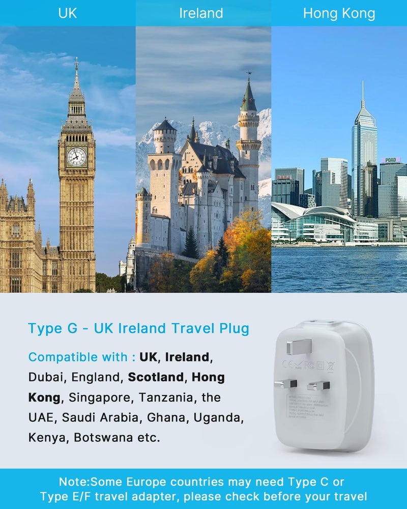 VINTAR US to UK Ireland Travel Plug Adapter 2 Pack, VINTAR Type G Plug Adapter with 2 Outlets 4 USB Ports(1 USB-C), UK Power Adaptor for USA to England Scotland Dubai Hong Kong British Kenya London - Image 2