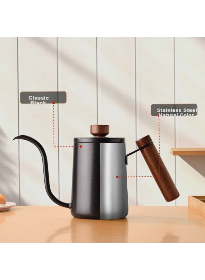 Cliton304 Stainless Steel Pour-over Coffee Maker With Wooden Handle, Travel Office Home Use Long Spout Thin Mouth Coffee Pot With Lid - Image 3