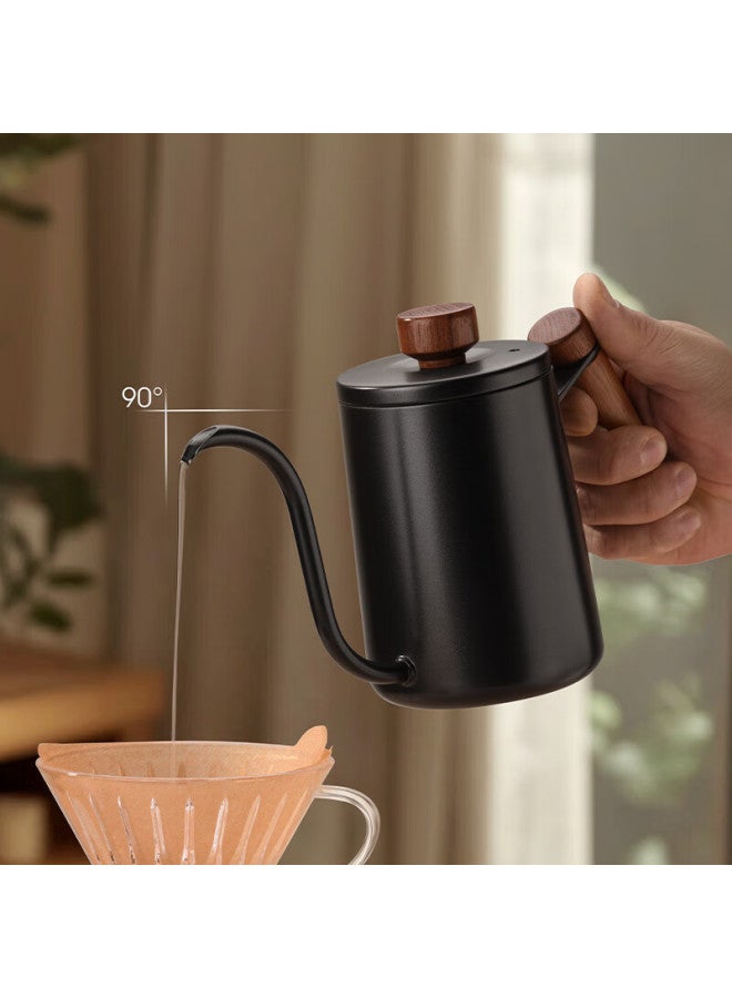 Cliton304 Stainless Steel Pour-over Coffee Maker With Wooden Handle, Travel Office Home Use Long Spout Thin Mouth Coffee Pot With Lid - Image 2