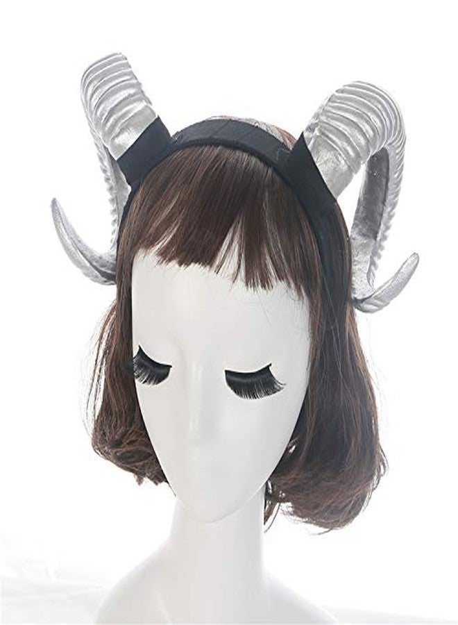 Hosfairy 1Pcs Halloween Sheep Horn Headband Horn Hair Hoop Hairband Costume Accessory for Halloween Easter Party Cosplay Headpiece Photo Props (Silver) - Image 3